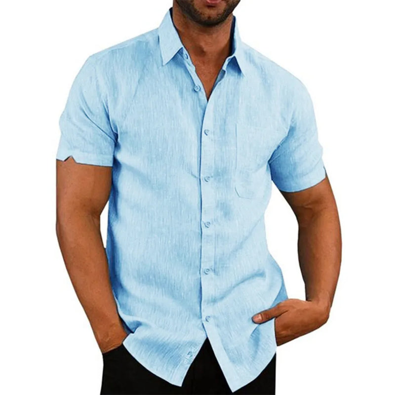 Camisa Masculina Algodão Linho Verão Manga Curta