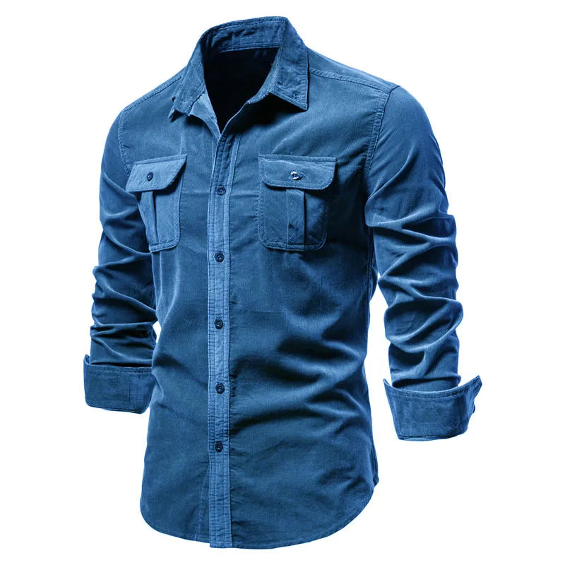 Camisa Masculina Algodão Veludo SlimFit Azul