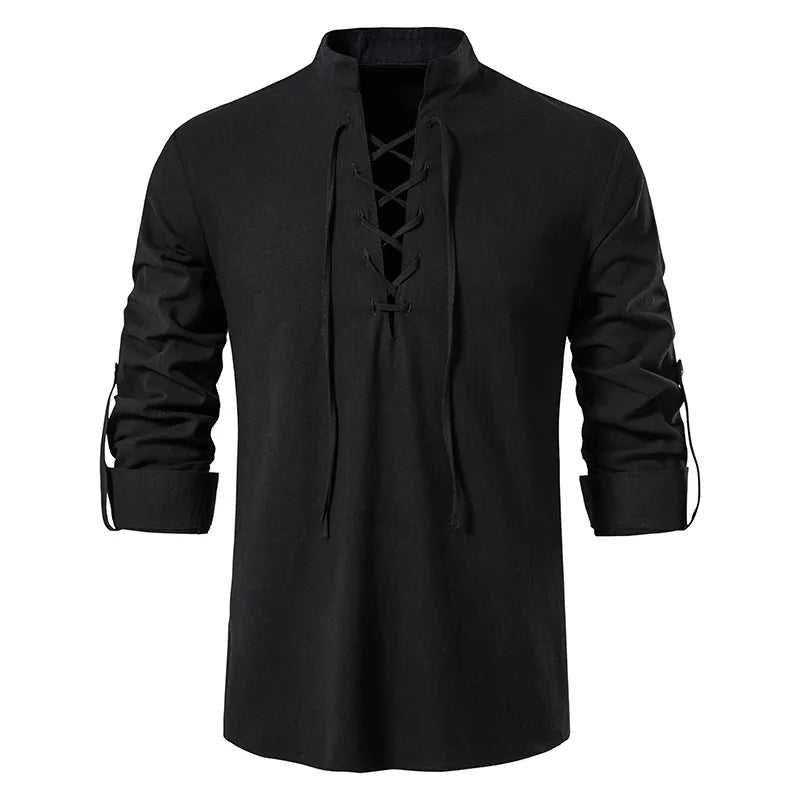 Camisa Masculina Linho e Algodão Manga Longa Preto