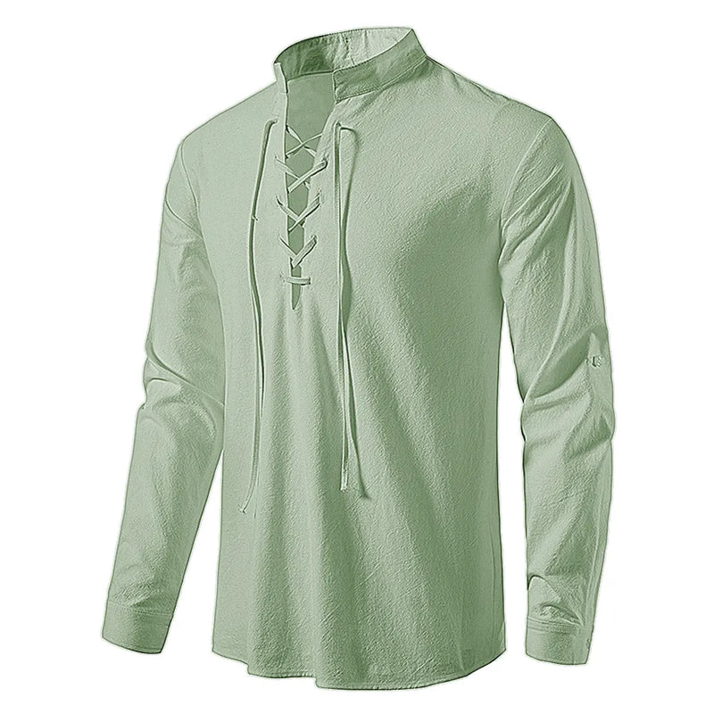 Camisa Masculina Linho e Algodão Manga Longa Verde