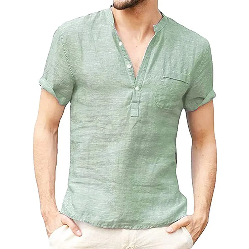 Camisa Masculina Algodão e Linho Manga Curta VERDE