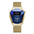 Relógio Luxo Estilo Automotivo Dourado/Azul Fina - Valorindomavel