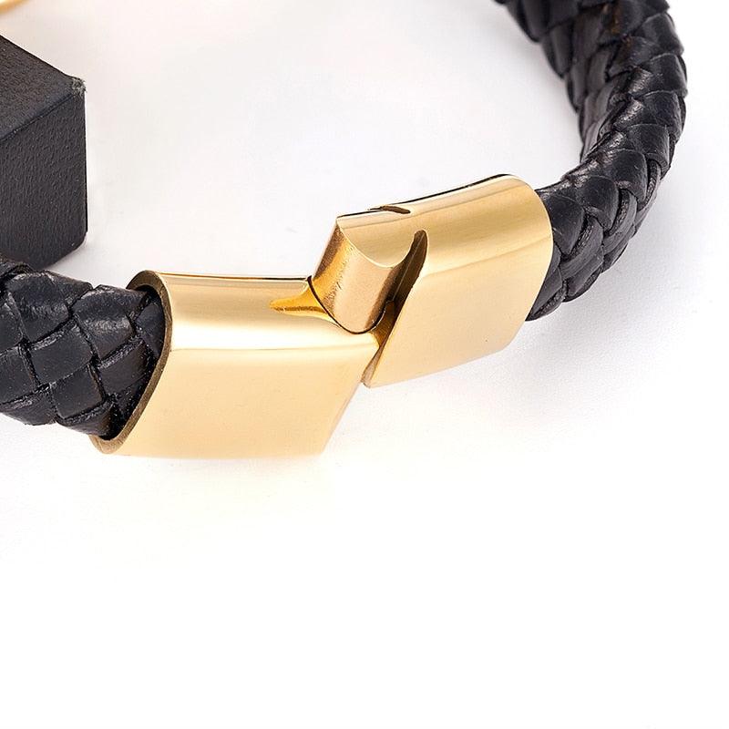 Pulseira Masculina de Couro Crucifixo 