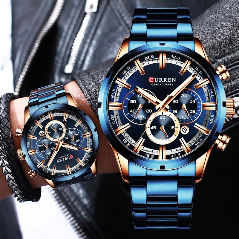 Relógio Masculino Aço Inoxidável Luxo Azul - Valorindomavel