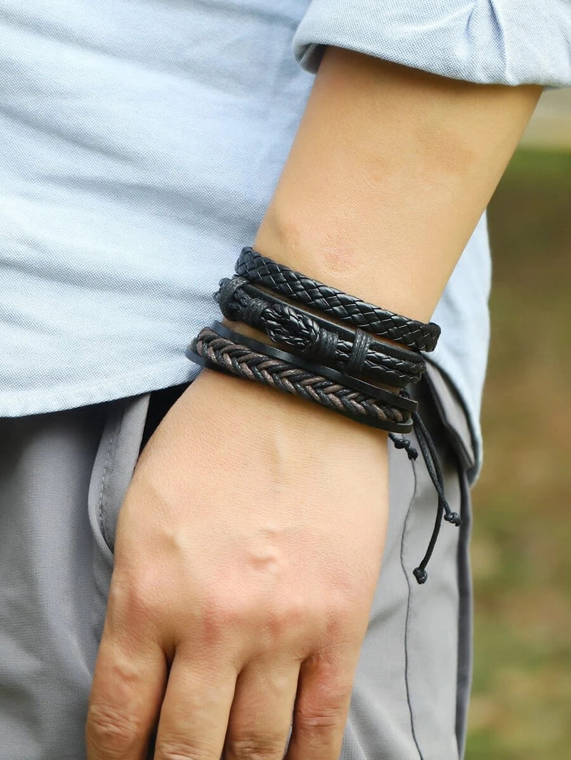 Pulseira Masculina Jogo de 6 Couro