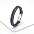 Pulseira Masculina Couro Estilo Trançado Tecelagem Vintage Azul/Preto/Branco